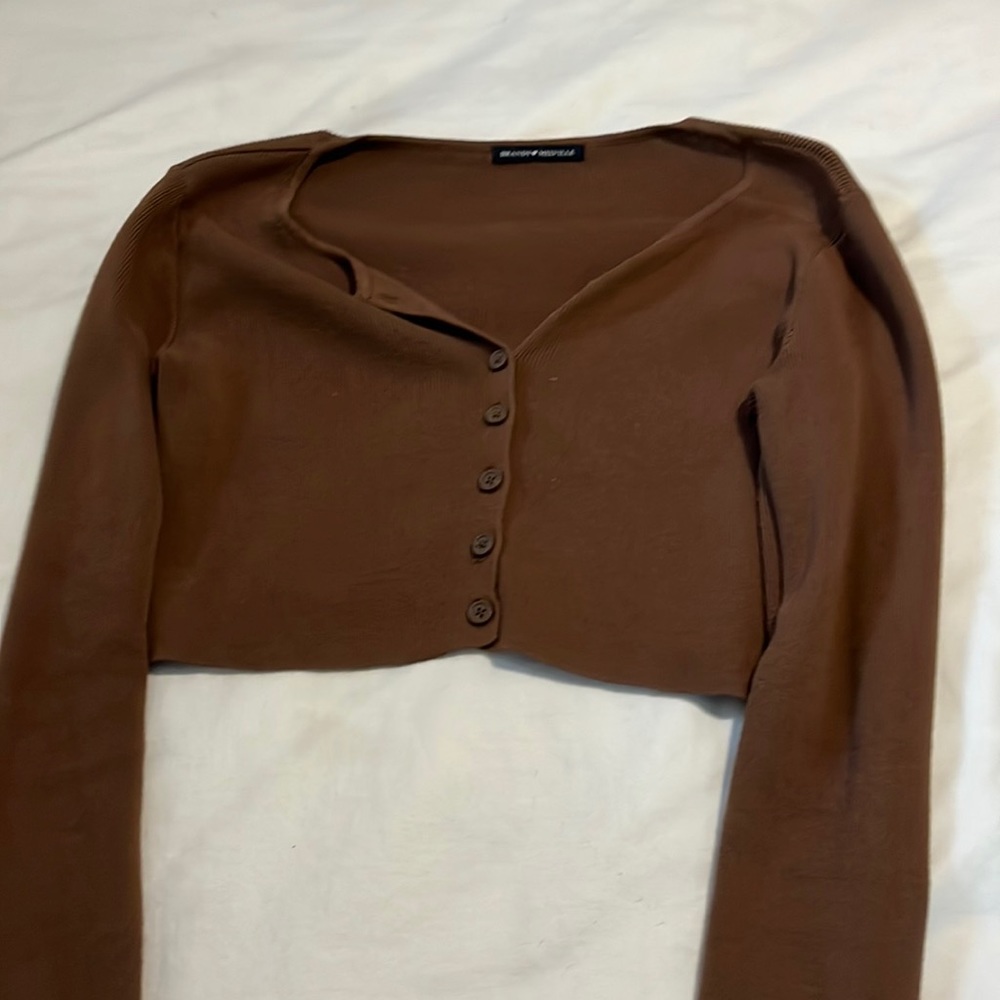 brandy melville brown button up sweater